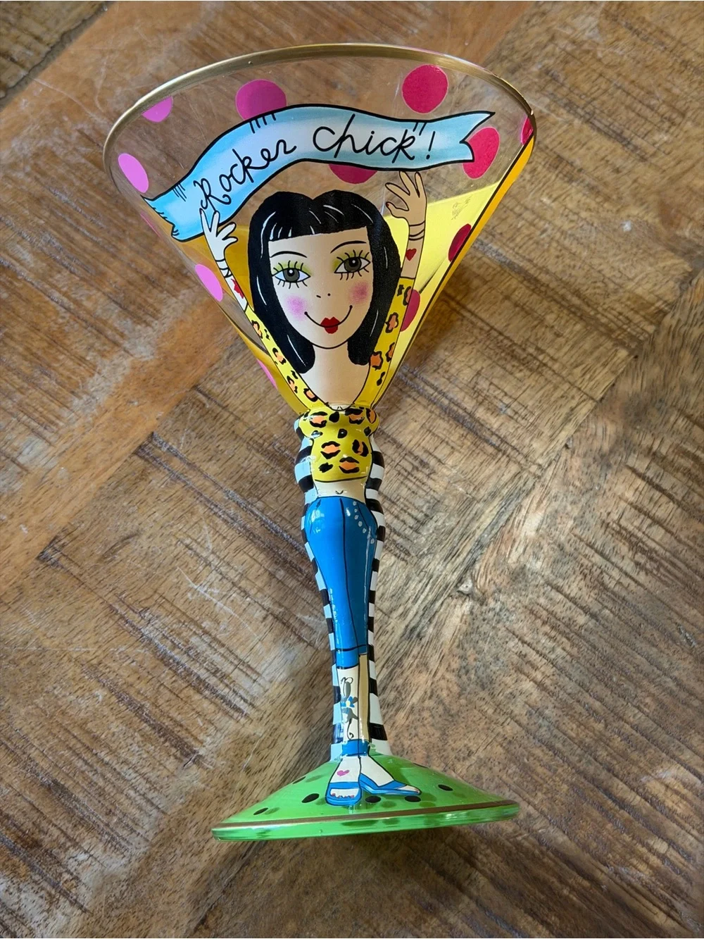 Appletree Design Hand Painted By Babs Rocker Chic Martini Glass Signed 5oz.